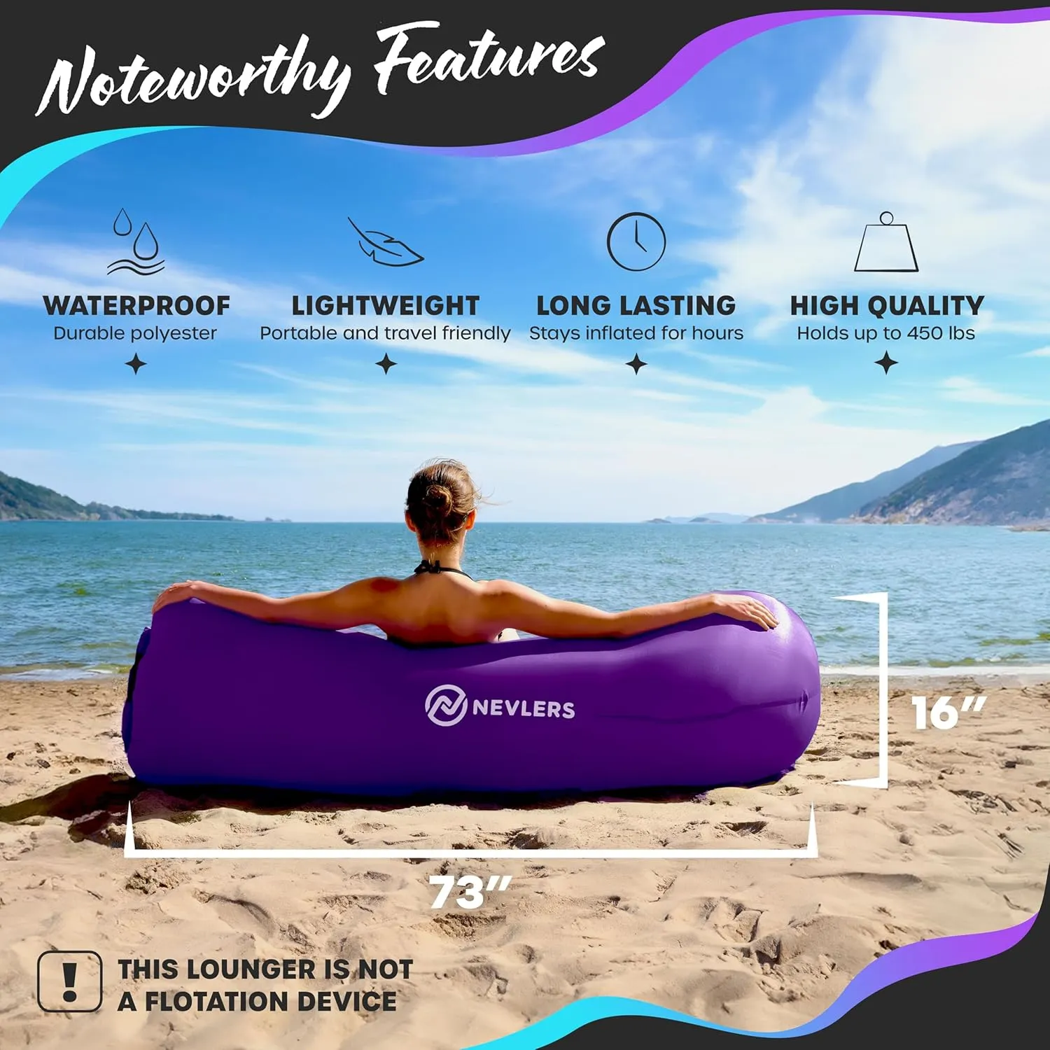 Nevlers Inflatable Lounger | 210T Polyester Inflatable Chair | No-Pump Blow Up Couch | Camping Couch Air Sofa Bed w/ 450 lbs. Cap., Pockets & Matching Bag | Use as Inflatable Couch for Adults & Kids