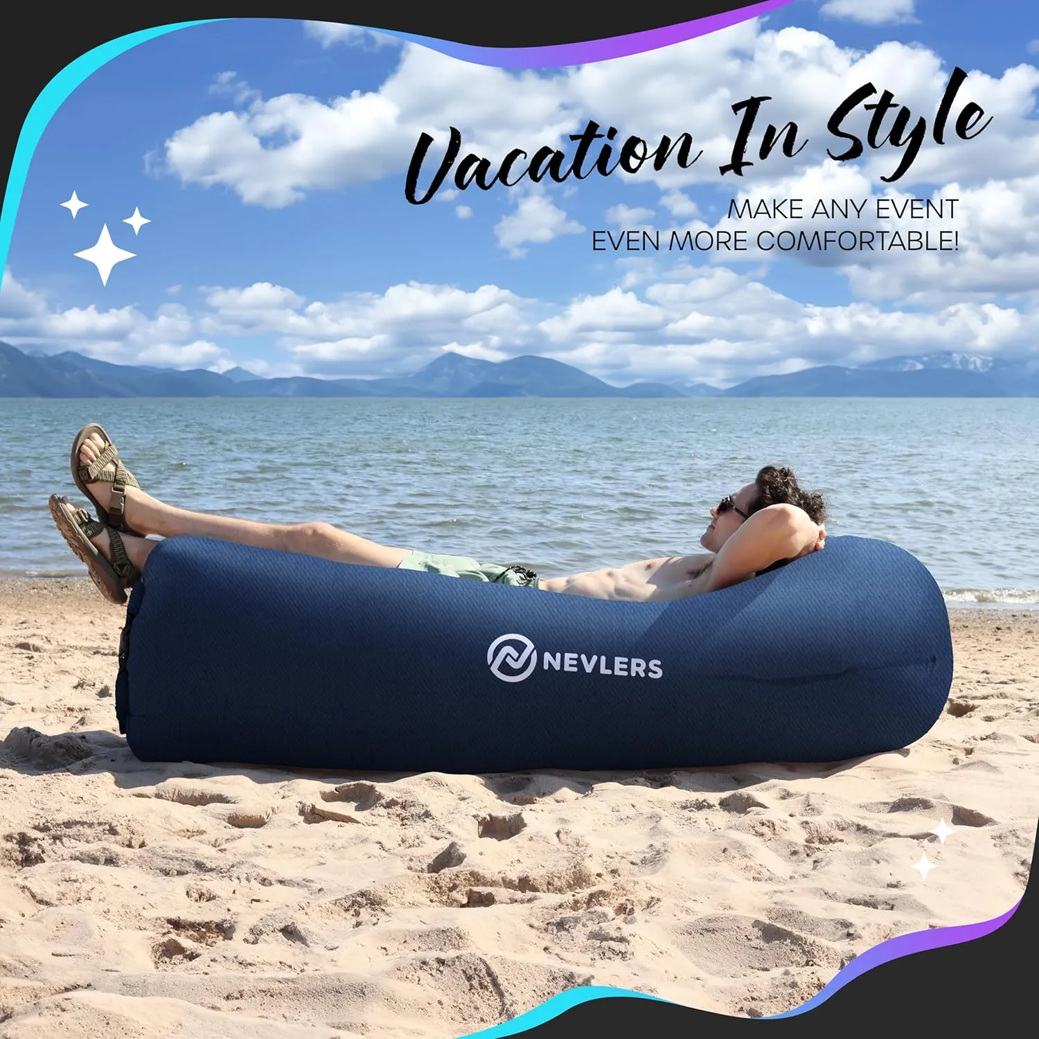 Nevlers Inflatable Lounger | 210T Polyester Inflatable Chair | No-Pump Blow Up Couch | Camping Couch Air Sofa Bed w/ 450 lbs. Cap., Pockets & Matching Bag | Use as Inflatable Couch for Adults & Kids