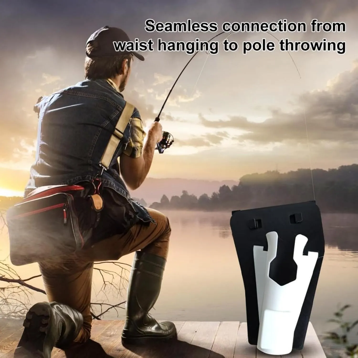 New Slide-in Fishing Rod Hip Holsters, Hands-Free Rod Holder for Fly & Bank Fishing, Quick Draw Waist Belt Gear, Durable Adjustable Portable Fish Pole Holster (Brown)