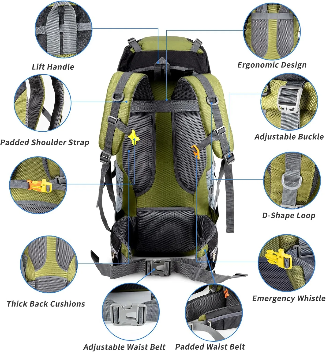 Night Cat Hiking Backpacks 90L Camping Backpacking Packs for Men Women Lightweight Outdoor for Mountaineering Traveling, No Internal Frame
