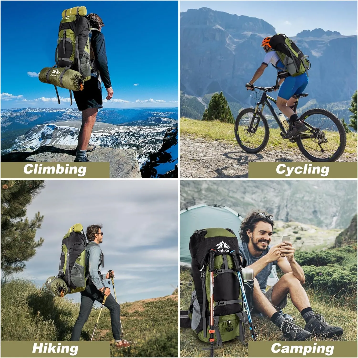 Night Cat Hiking Backpacks 90L Camping Backpacking Packs for Men Women Lightweight Outdoor for Mountaineering Traveling, No Internal Frame