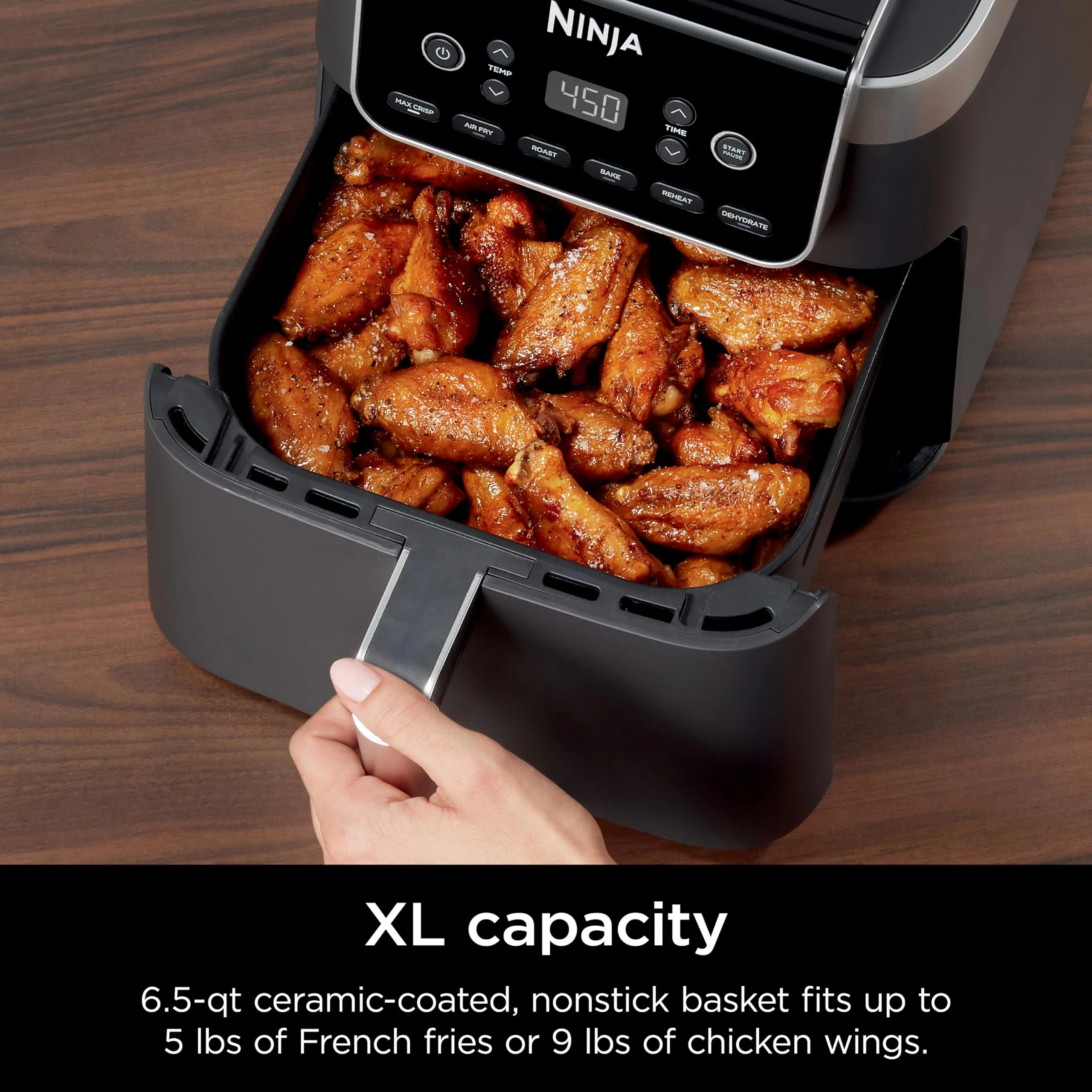 Ninja Air Fryer Pro 4-in-1 with 5 QT Capacity, Air Fry, Roast, Reheat, Dehydrate, Air Crisp Technology with 400F for hot, 120 Volts, Nonstick Basket & Crisper Plate, Grey, AF141
