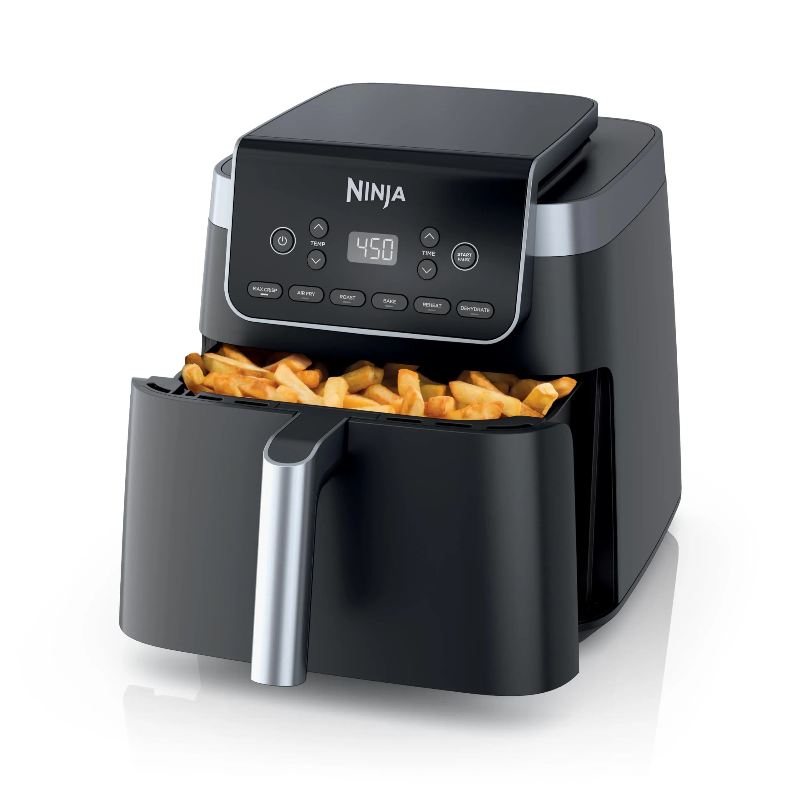 Ninja Air Fryer Pro 4-in-1 with 5 QT Capacity, Air Fry, Roast, Reheat, Dehydrate, Air Crisp Technology with 400F for hot, 120 Volts, Nonstick Basket & Crisper Plate, Grey, AF141