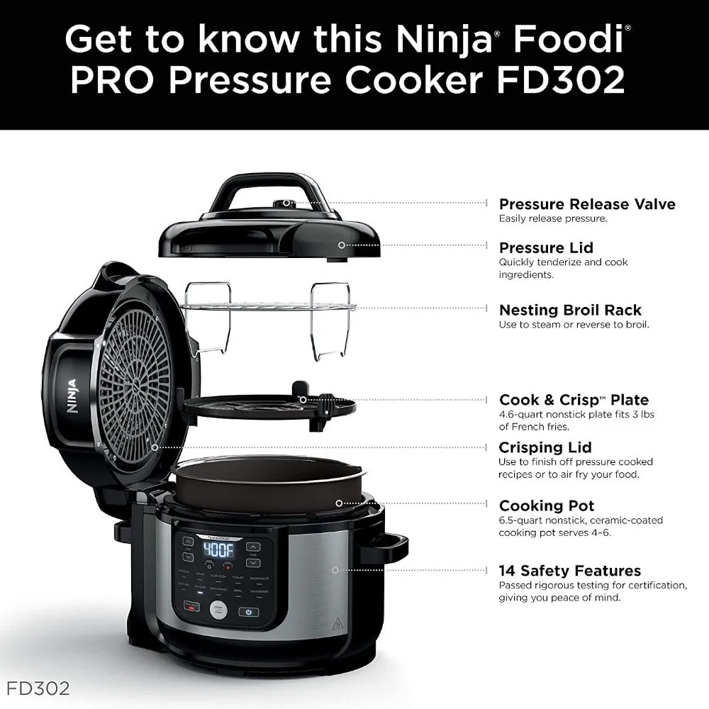 NINJA Foodi 11-in-1 Pro 6.5 qt. Pressure Cooker & Air Fryer - Factory serviced with Home Essentials warranty - FD302
