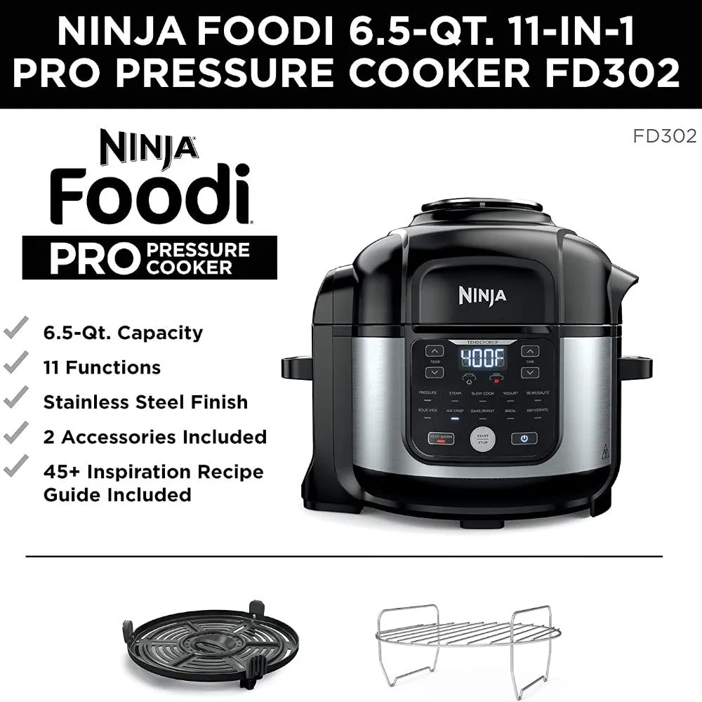 NINJA Foodi 11-in-1 Pro 6.5 qt. Pressure Cooker & Air Fryer - Factory serviced with Home Essentials warranty - FD302