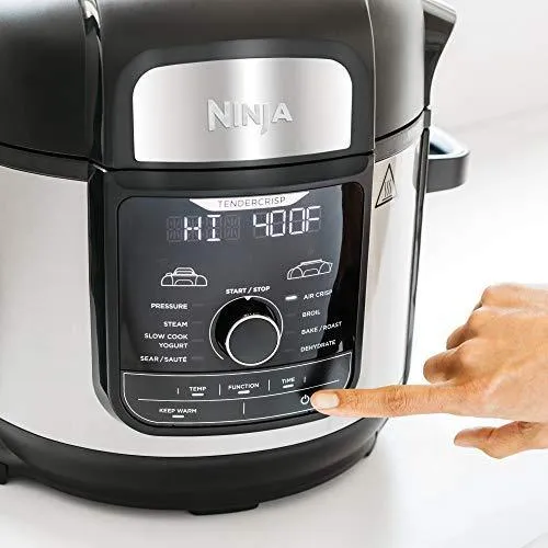 Ninja Foodi 7-in-1 Programmable Pressure Fryer, Slow Multi Cooker with TenderCrisp Technology, 5 Pot, 3-qt. Air Fry Basket (OP101), 5-Quart, Black/Gray