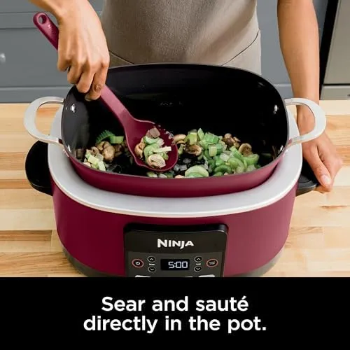 Ninja Foodi PossibleCooker PRO MC1000 8.5Qt Multicooker 8 in 1 Slow Cooker, Dutch Oven, Steam Bake Roast Sear Sauté Bread Maker Warmer, Glass Lid, Integrated Spoon, Nonstick (Cherry)