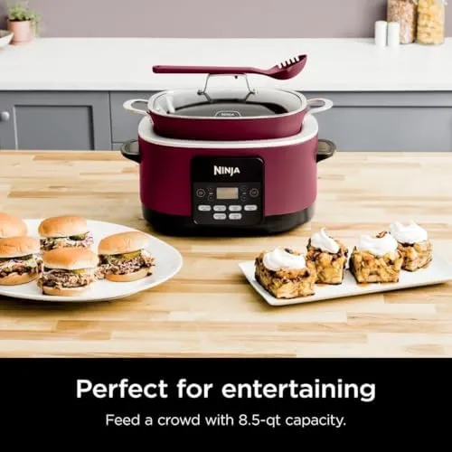 Ninja Foodi PossibleCooker PRO MC1000 8.5Qt Multicooker 8 in 1 Slow Cooker, Dutch Oven, Steam Bake Roast Sear Sauté Bread Maker Warmer, Glass Lid, Integrated Spoon, Nonstick (Cherry)