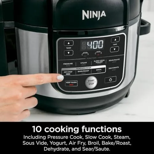 Ninja Foodi PRO 10-in-1 Pressure Cooker, 6.5-Quart, with Air Fry, TenderCrisp Technology, Slow Cook, Steam, Sous Vide, Ceramic-Coated Nonstick, Dishwasher Safe