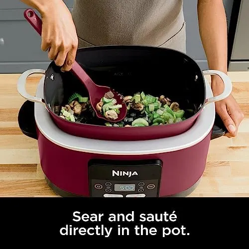 Ninja MC1000 Foodi PossibleCooker 8.5 Quart Multi-Cooker, with 4-in-1 Slow Cooker, Dutch Oven & More, Glass Lid & Integrated Spoon, Nonstick, Oven Safe Pot to 500°F, Cherry Tarte (Renewed)