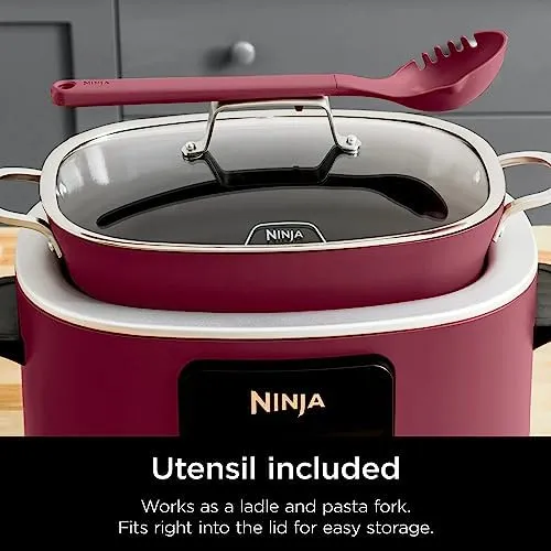 Ninja MC1000 Foodi PossibleCooker 8.5 Quart Multi-Cooker, with 4-in-1 Slow Cooker, Dutch Oven & More, Glass Lid & Integrated Spoon, Nonstick, Oven Safe Pot to 500°F, Cherry Tarte (Renewed)