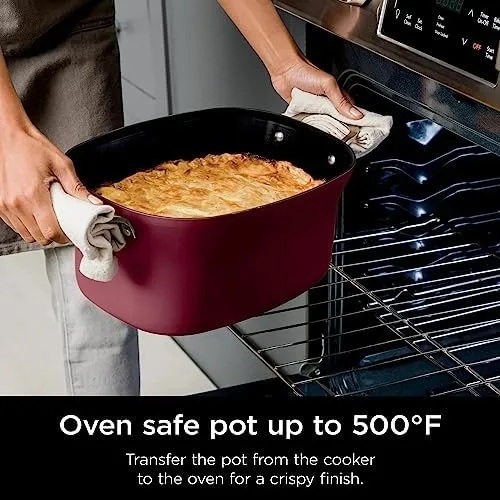 Ninja MC1000 Foodi PossibleCooker 8.5 Quart Multi-Cooker, with 4-in-1 Slow Cooker, Dutch Oven & More, Glass Lid & Integrated Spoon, Nonstick, Oven Safe Pot to 500°F, Cherry Tarte (Renewed)
