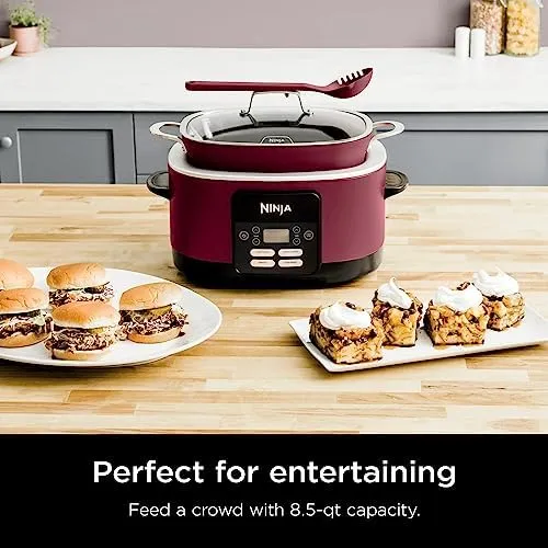 Ninja MC1000 Foodi PossibleCooker 8.5 Quart Multi-Cooker, with 4-in-1 Slow Cooker, Dutch Oven & More, Glass Lid & Integrated Spoon, Nonstick, Oven Safe Pot to 500°F, Cherry Tarte (Renewed)