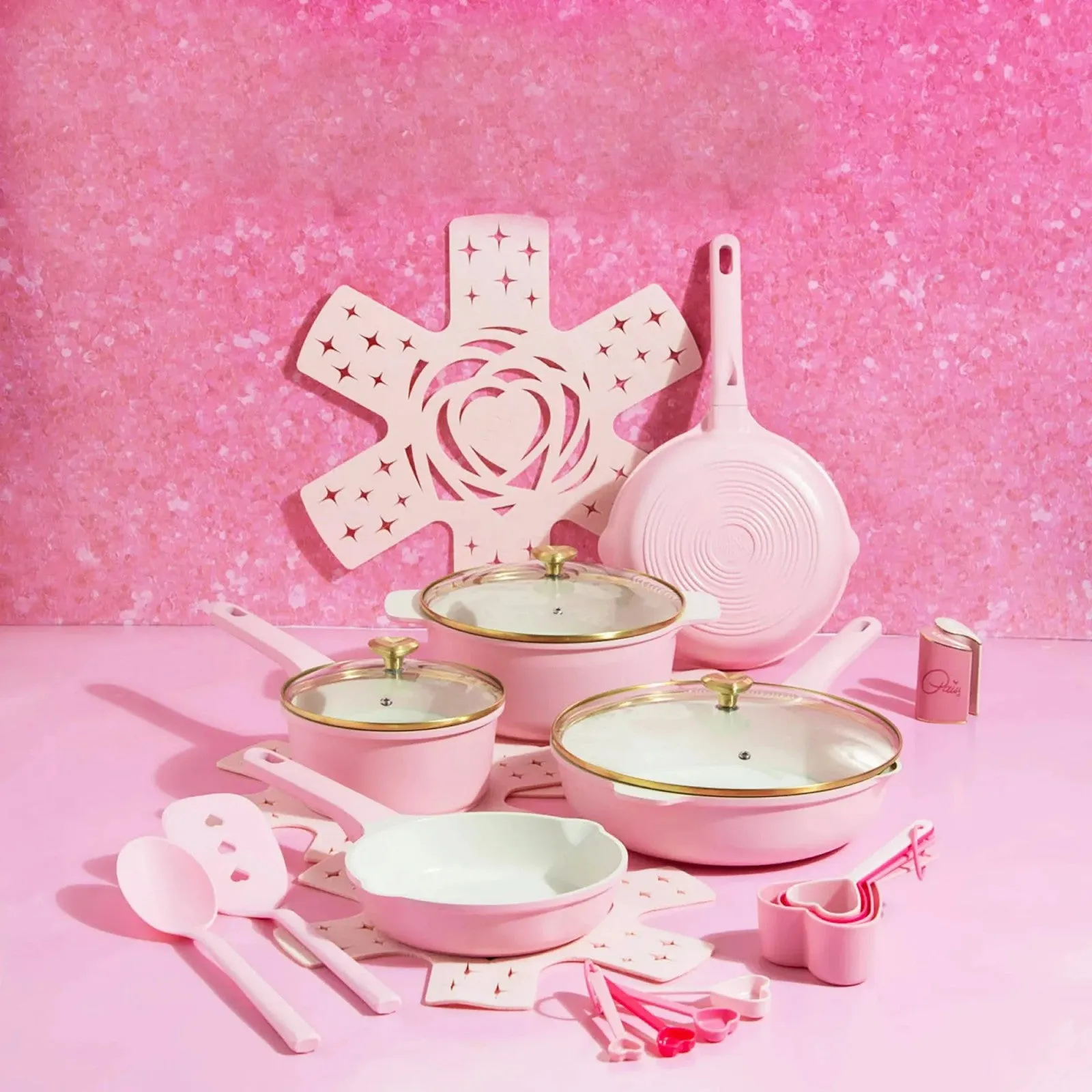 Nonstick Pink Multifunctional 24 Satisfied clients Cast Ceramic LunaLulink Aluminum Set Piece Cookware Clean