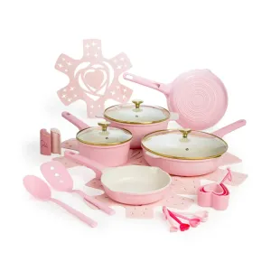 Nonstick Pink Multifunctional 24 Satisfied clients Cast Ceramic LunaLulink Aluminum Set Piece Cookware Clean
