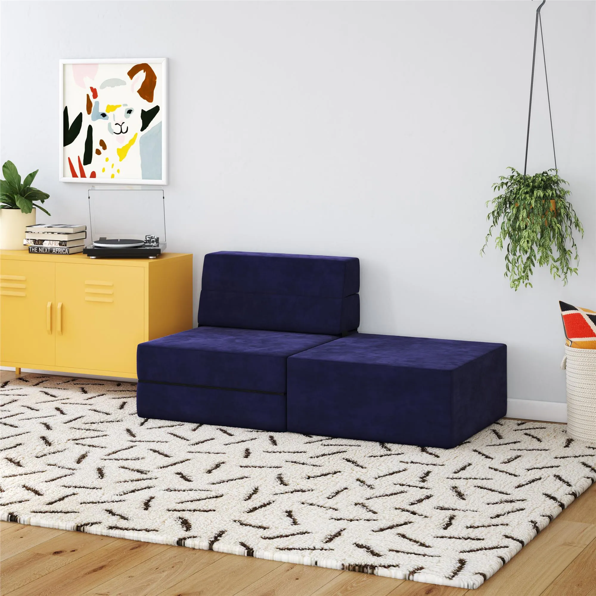 Novogratz The Flower Microfiber Modular Chair & Lounger - Navy Blue|Fauteuil modulaire et chaise longue The Flower de Novogratz en microfibre - bleu marine