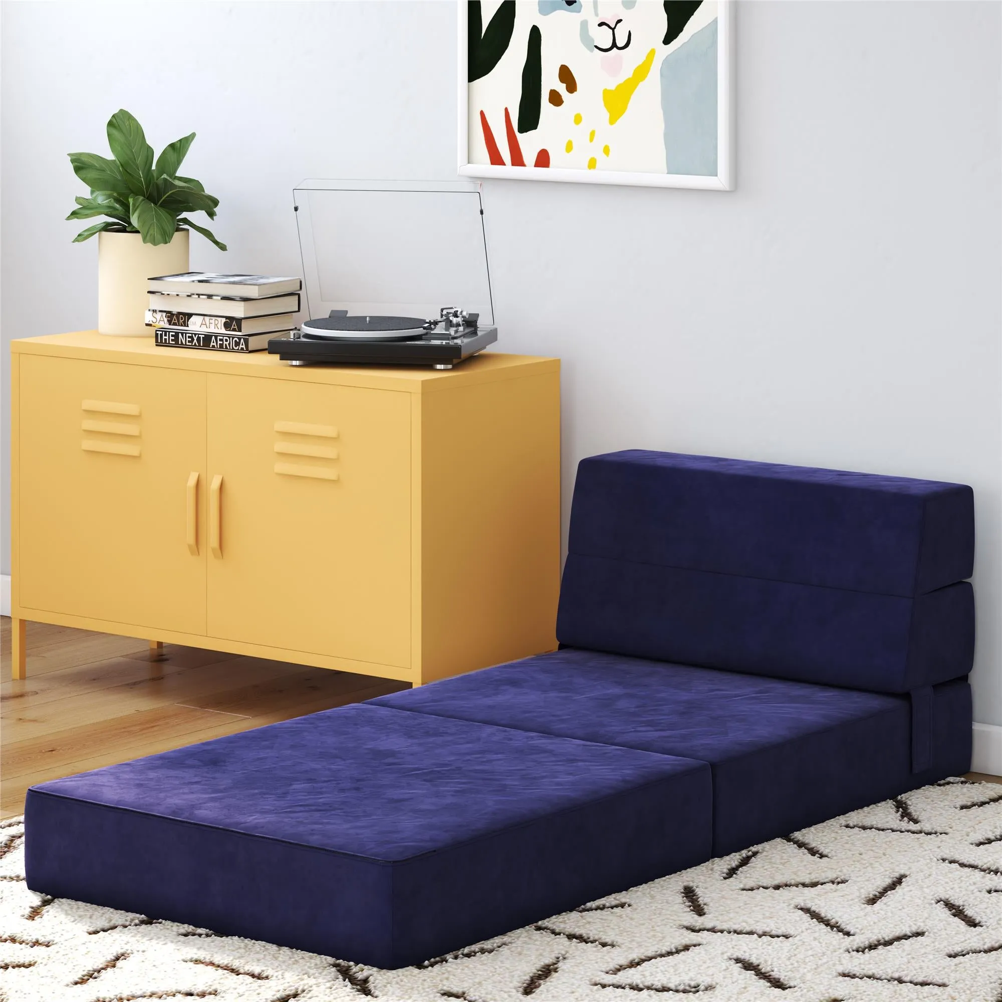 Novogratz The Flower Microfiber Modular Chair & Lounger - Navy Blue|Fauteuil modulaire et chaise longue The Flower de Novogratz en microfibre - bleu marine