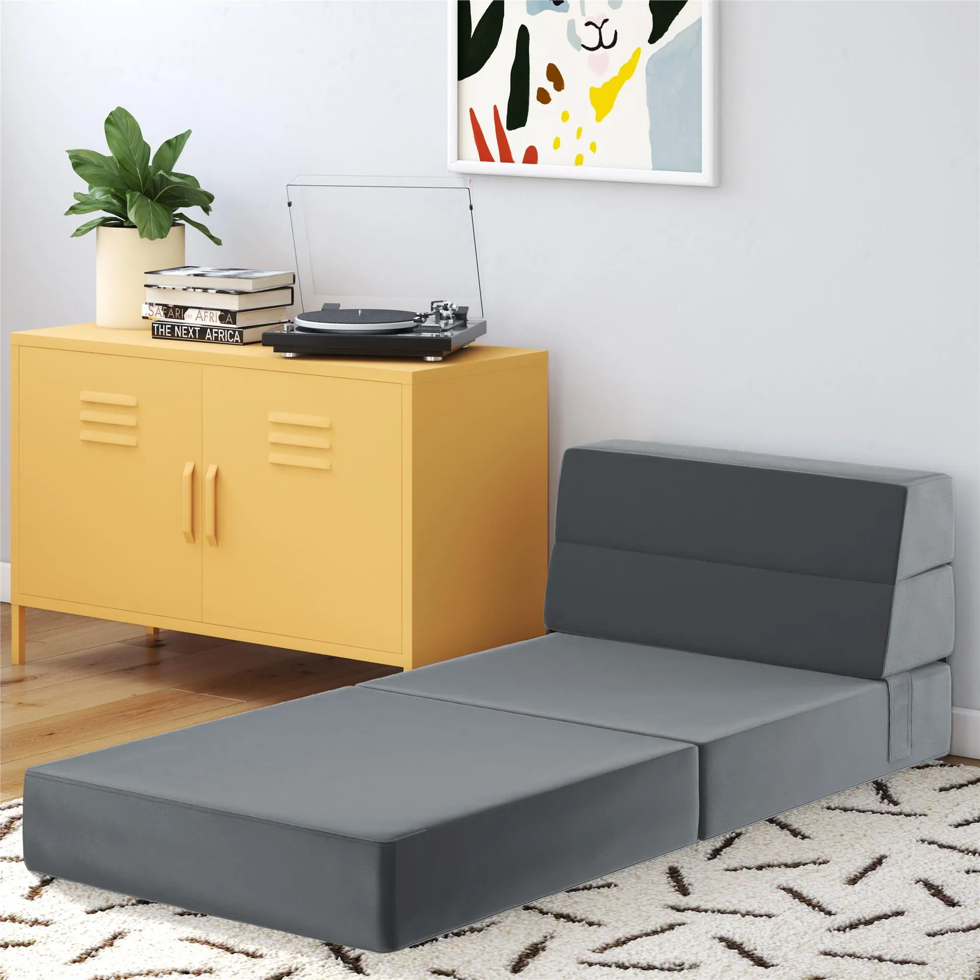 Novogratz The Flower Velour Modular Chair & Lounger - Medium Grey|Fauteuil modulaire et chaise longue The Flower de Novogratz en velours - gris moyen