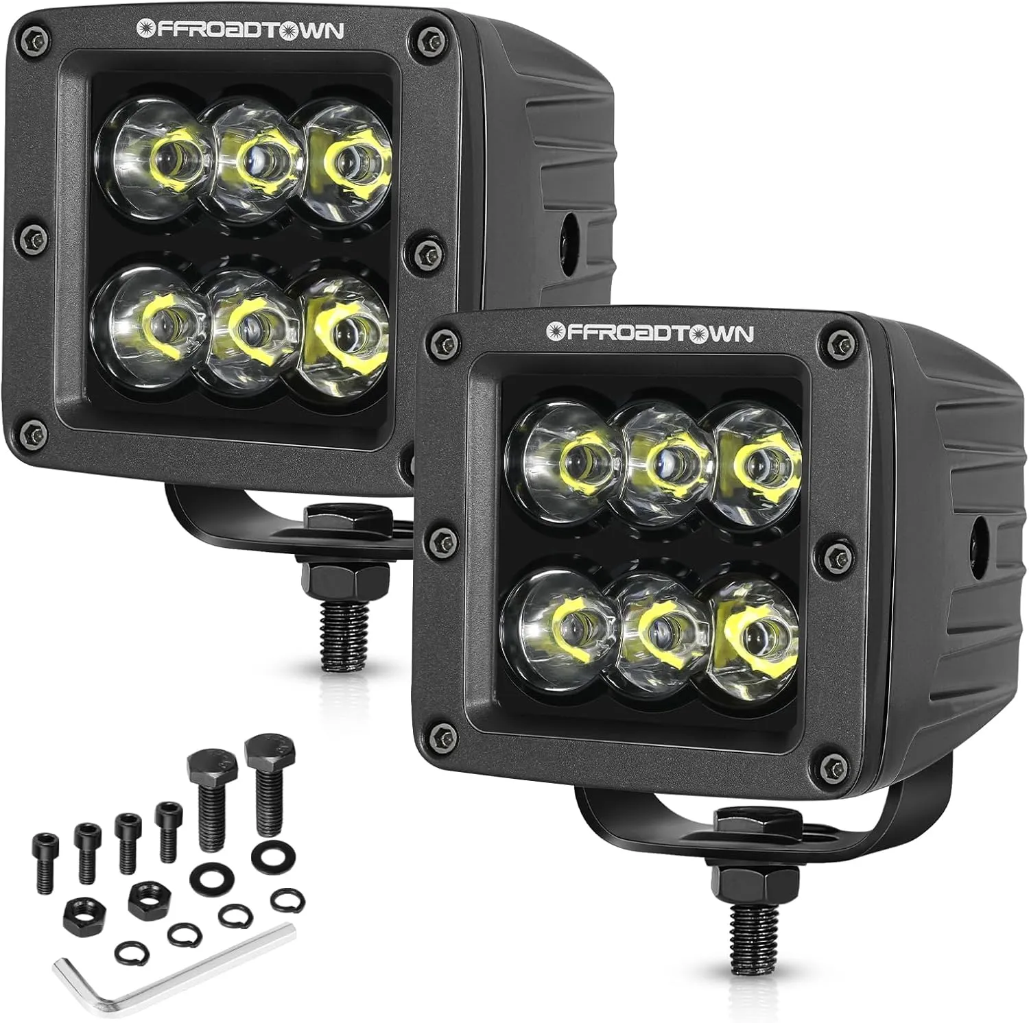 OFFROADTOWN 3 Inch CREE LED Pod Lights - 120W Spot Offroad & Backup Lights (2PCs) for Truck, UTV, ATV, SUV, Boat, Golf Cart