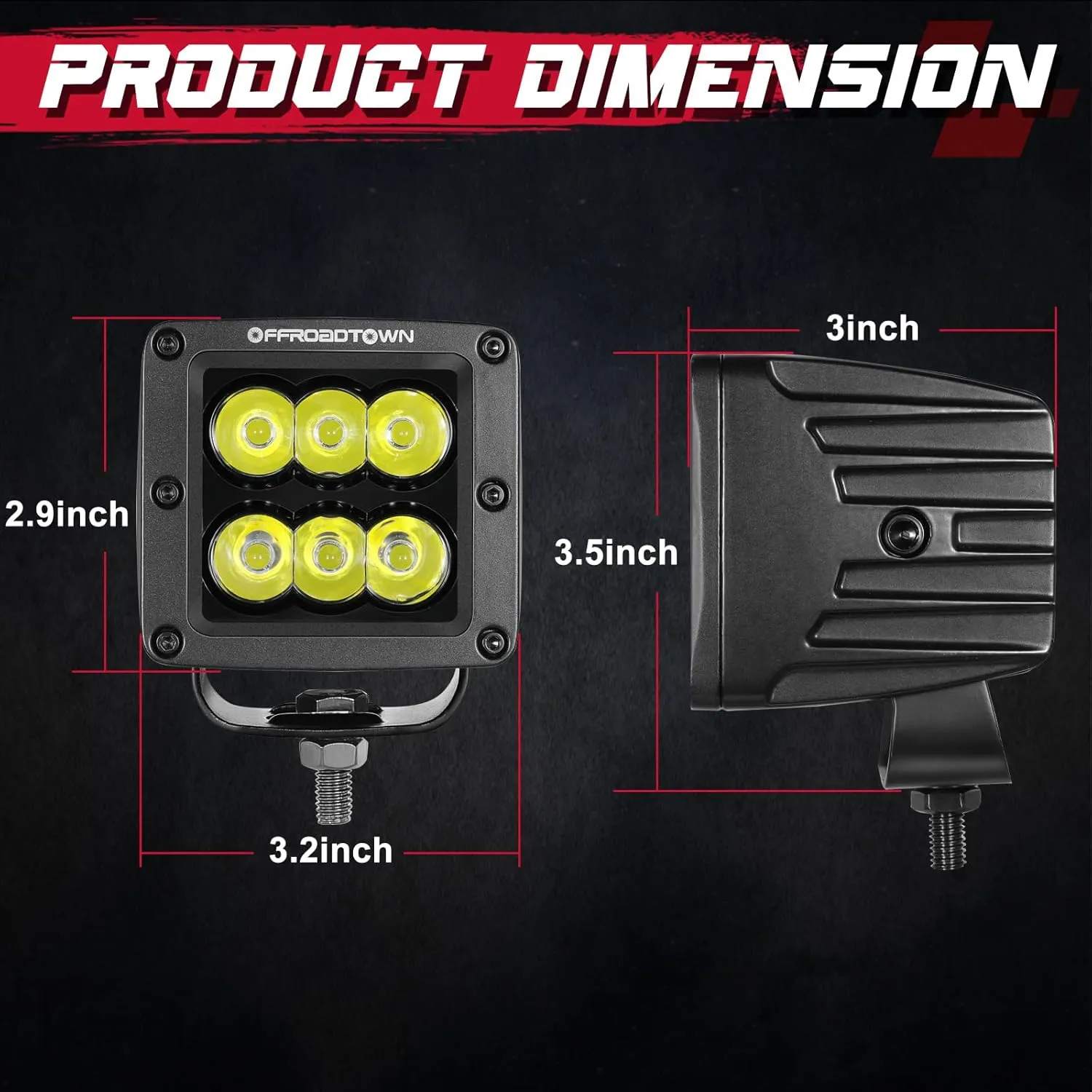 OFFROADTOWN 3 Inch CREE LED Pod Lights - 120W Spot Offroad & Backup Lights (2PCs) for Truck, UTV, ATV, SUV, Boat, Golf Cart