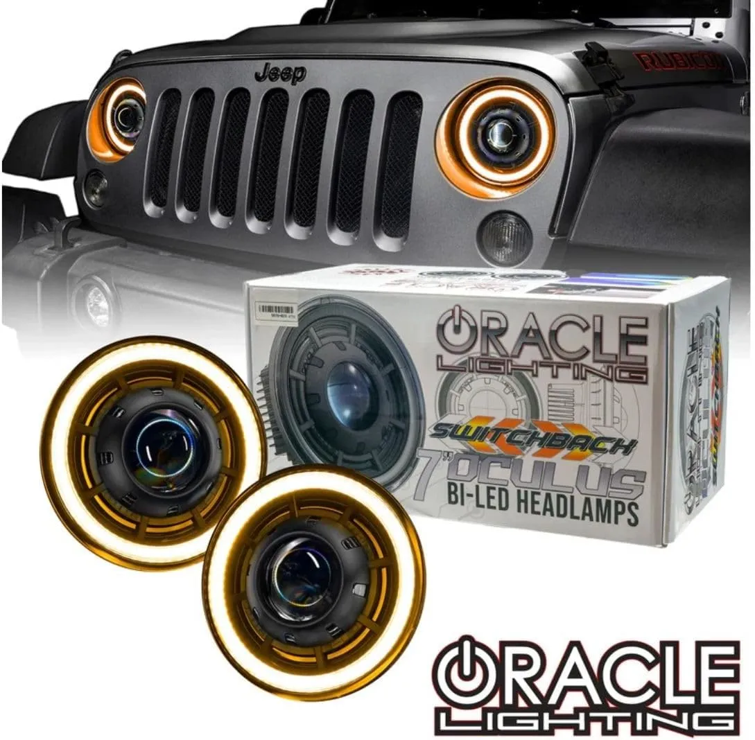 ORACLE Lighting 5876-023 Oculus Switchback Bi-LED Projector Headlights fits 2007 2018 Wrangler JK - 1 Pair 7" Headlights, Optimum Light Distribution & Beam Angle