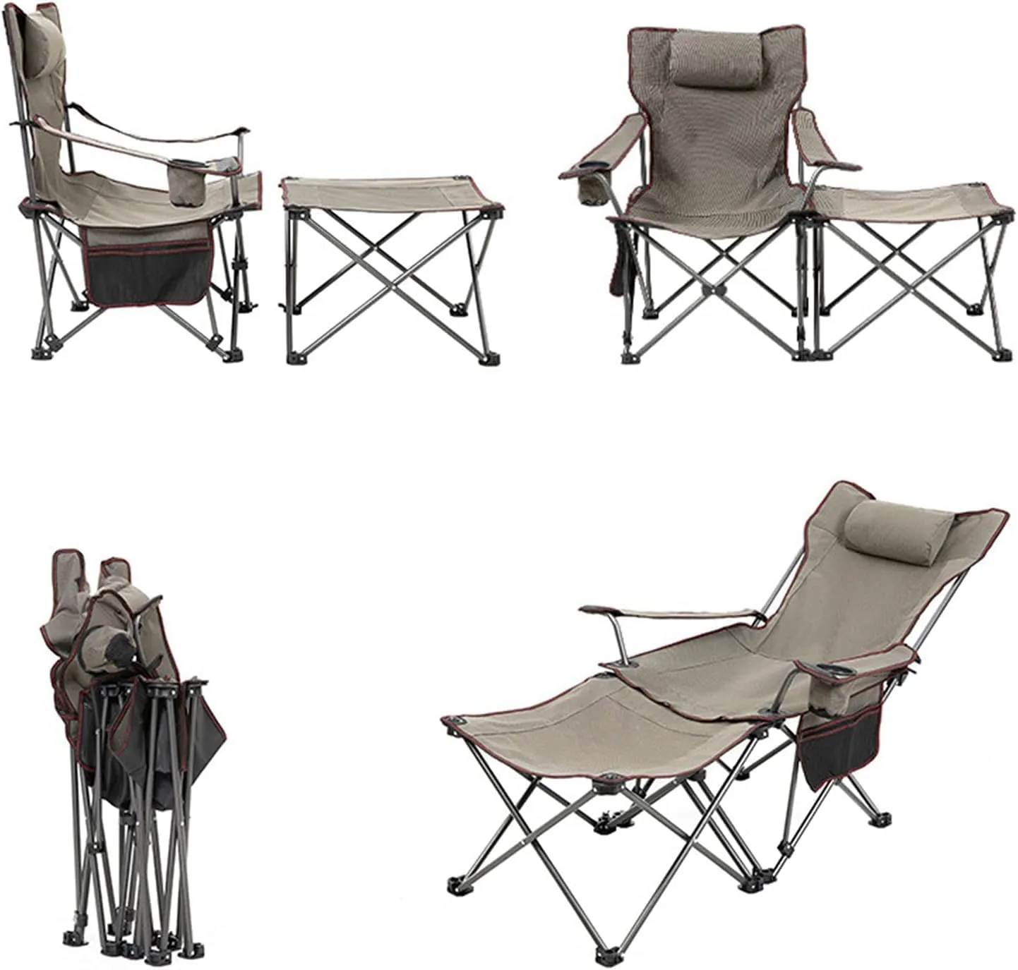 Outdoor Camp Chairs, 2 in 1 Camping Chair with Footrest, Recliner Folding Lounge Seat for Beach, Fishing, Picnics, Hiking Lawn Chairs Adults(A)