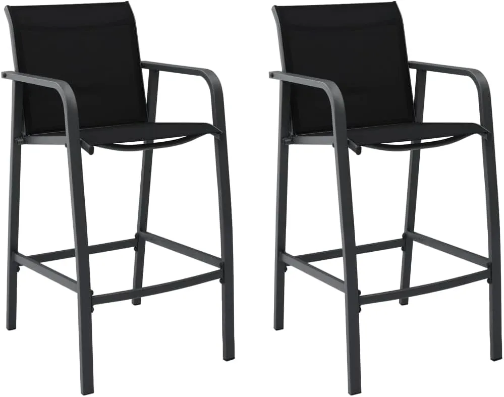 Outdoor Dining Chairs Dining Chairs Camping Chairs Lawn Chairs - Patio Bar Chairs 2 pcs Black Textilene for Campsites Garden Terrace Park