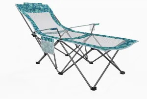 Outdoor Folding Deck Chair, Portable Camping and Fishing Leisure Chair, Beach Sunbathing and Tanning Recliner, Car Tailgate Hospital Escort Nap Folding Bed,Blue Green mesh