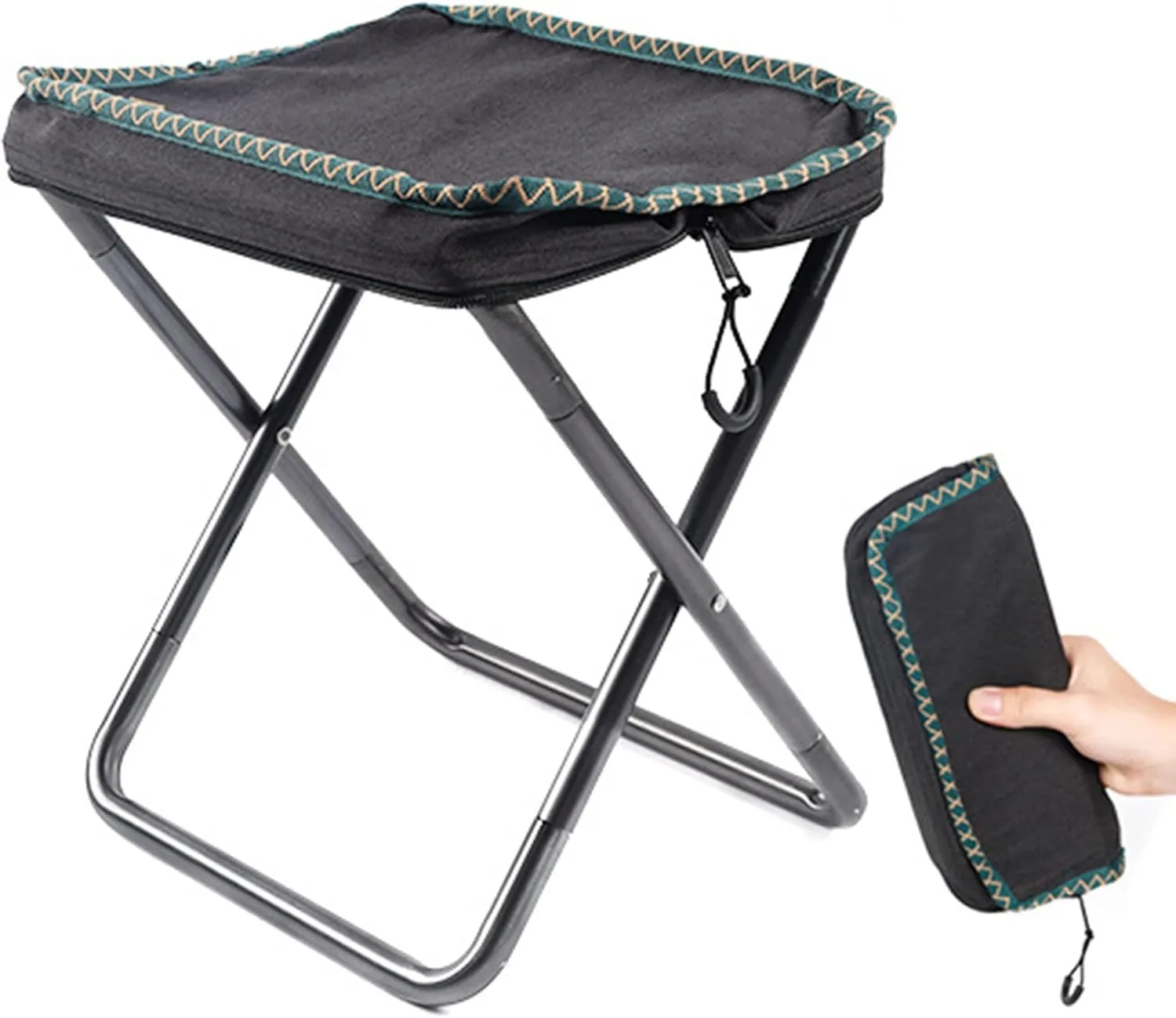 Outdoor Picnic Folding Stool, Portable Aluminum Alloy Camping Chair for Fishing, Hiking, Mountaineering, BBQ, Beach, Bearing 150kg, Black