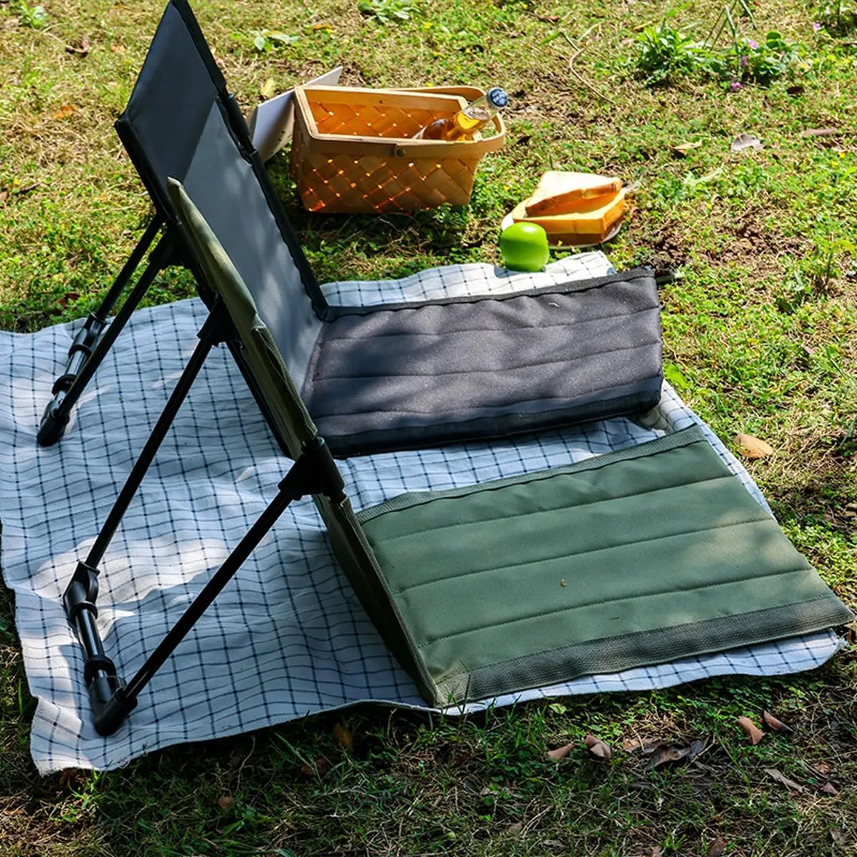 Outdoor Ultralight Camping Folding Chair, Portable Lightweight Cushioned Seat with Backrest, Lightweight and Comfortable Park Leisure Portable Floor Chair, Suitable for Fishing BBQ Hiking