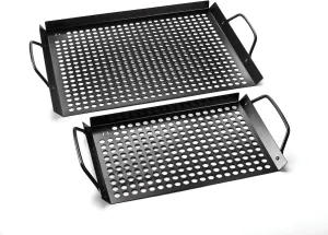 Outset 76452 Non-Stick Grilling and Bbq Grid, 7" x 11", 14" x 11", Set of 2 Black