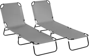 Outsunny 2 Piece Folding Chaise Lounge Pool Chairs, Outdoor Sun Tanning Chairs with 5-Level Reclining Back, Steel Frame for Beach, Yard, Patio, Dark Gray