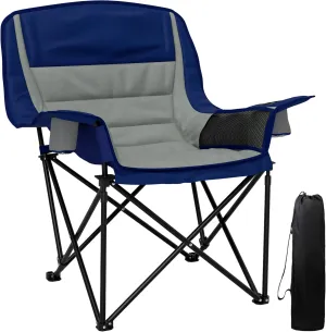 Outsunny Padded Camping Chair for Adults, Portable Folding Camping Chair with Side Pockets, Cup Holders, and Carry Bag, Outdoor Camp Chair for Backyard, Fishing, and Sports, Up to 265 lbs, Light Gray