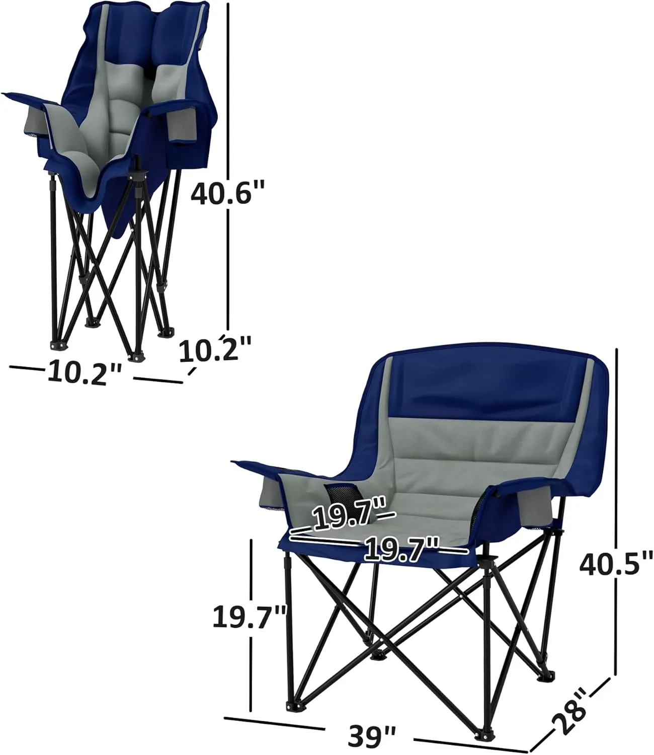 Outsunny Padded Camping Chair for Adults, Portable Folding Camping Chair with Side Pockets, Cup Holders, and Carry Bag, Outdoor Camp Chair for Backyard, Fishing, and Sports, Up to 265 lbs, Light Gray