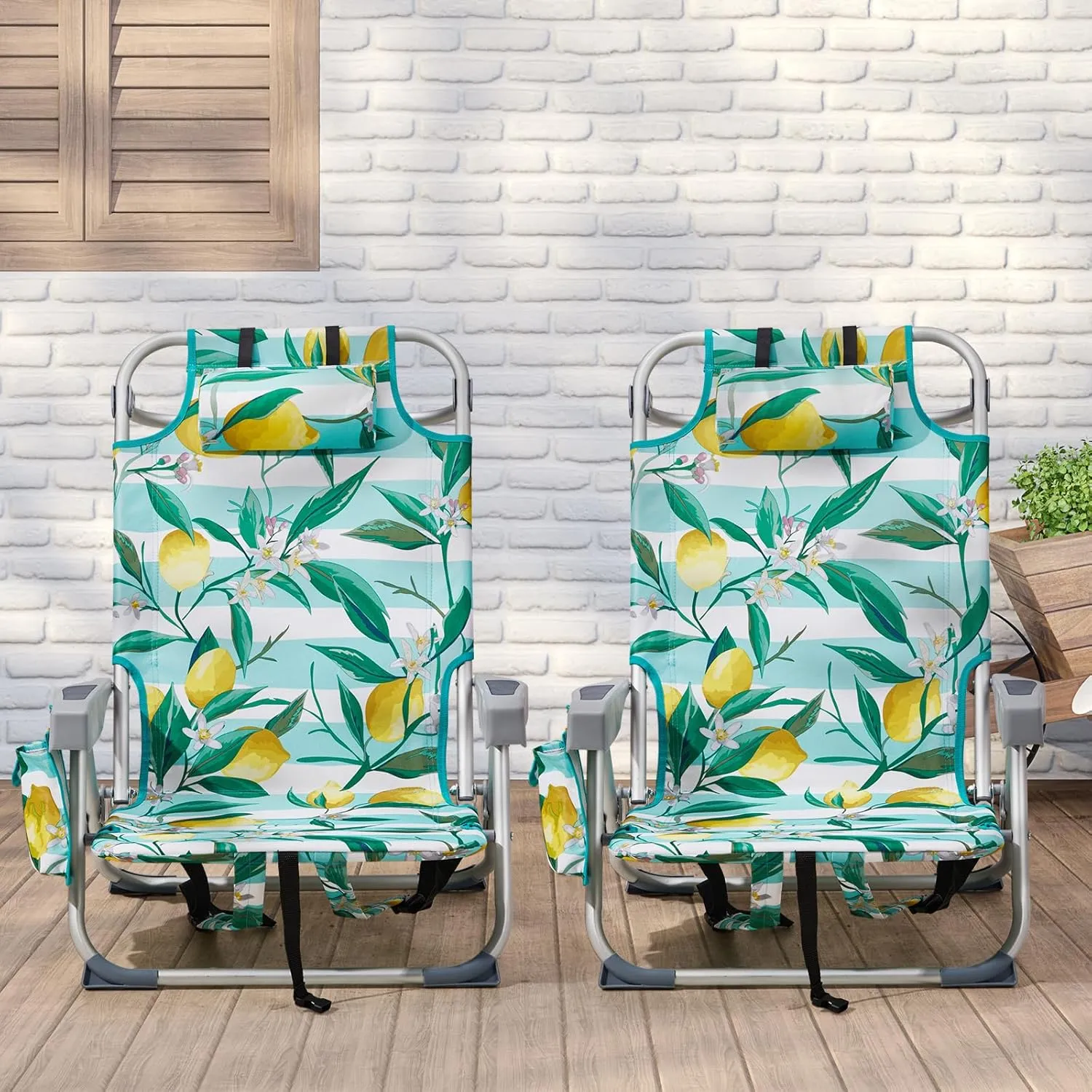 Outvita Backpack Beach Chair, 5 Level Adjustable Positions Beach Chair with Back Storage Bag, Cooler Pouch and Side Bags for Beach Poolside Lawn