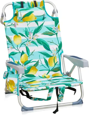 Outvita Backpack Beach Chair, 5 Level Adjustable Positions Beach Chair with Back Storage Bag, Cooler Pouch and Side Bags for Beach Poolside Lawn