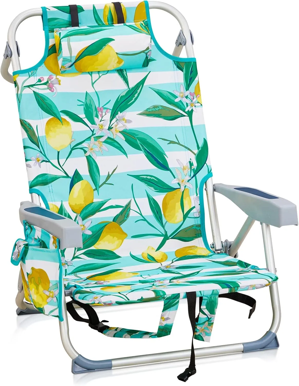 Outvita Backpack Beach Chair, 5 Level Adjustable Positions Beach Chair with Back Storage Bag, Cooler Pouch and Side Bags for Beach Poolside Lawn