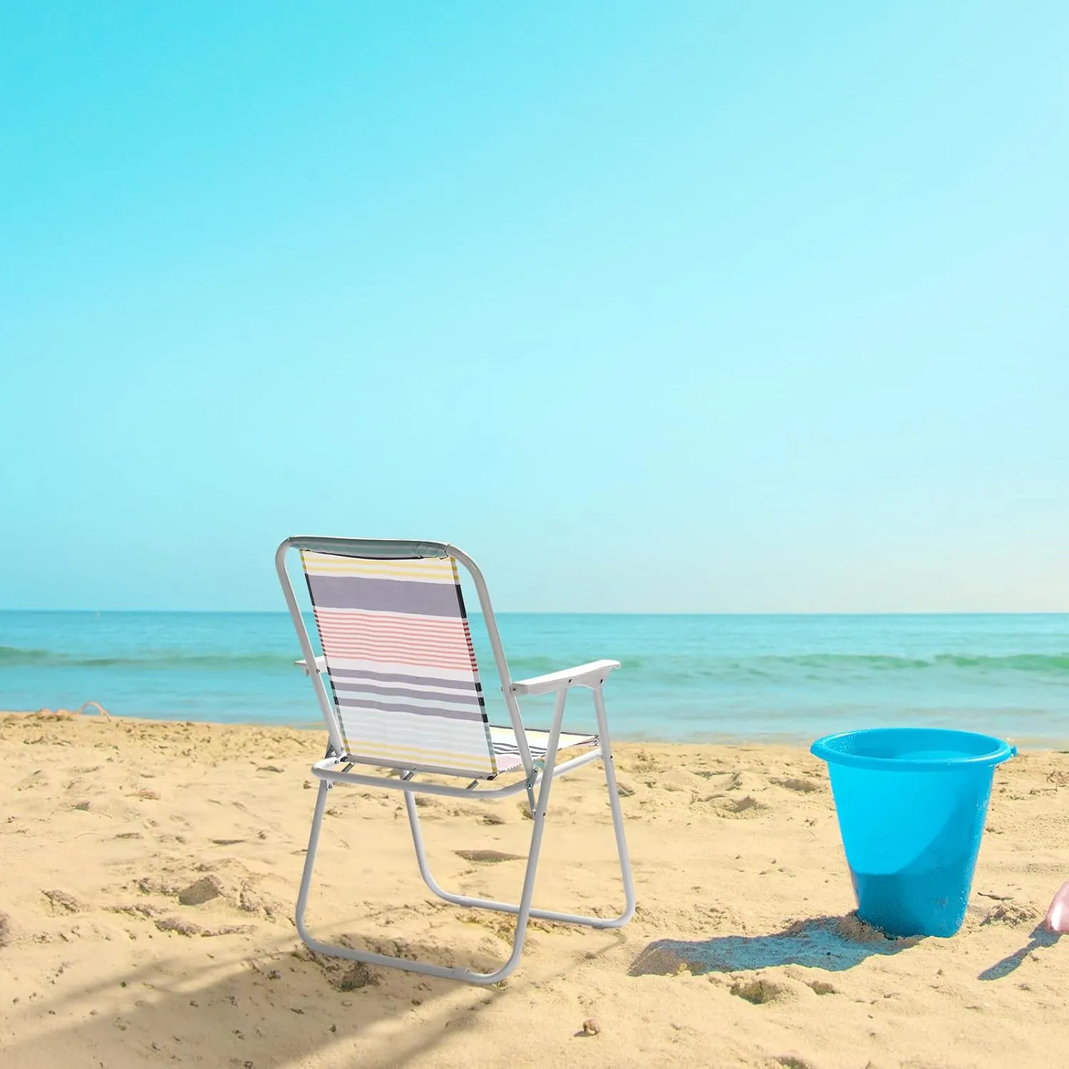 Outvita Lightweight Folding Beach Chair, Portable Arm Chair with High Strength Cleanable Fabric for Sand Camping Lawn Concert Travel Festival Blue,Heavy Duty Supports 220lbs