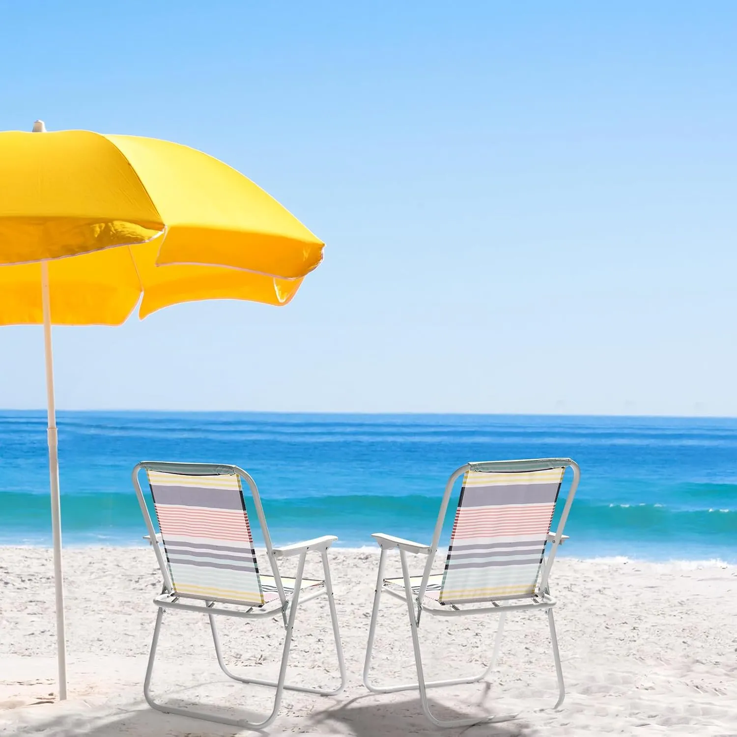 Outvita Lightweight Folding Beach Chair, Portable Arm Chair with High Strength Cleanable Fabric for Sand Camping Lawn Concert Travel Festival Blue,Heavy Duty Supports 220lbs