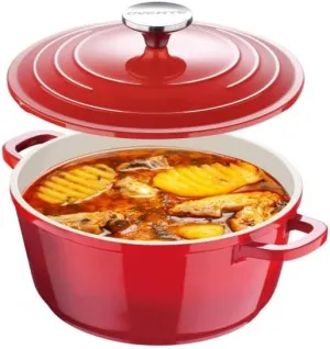 OVENTE Dutch Oven Pot with Lid, 4.6 Quart Aluminum Non-Stick Coated Cookware for Sourdough Bread Baking, Braising, Cooking Soups and More, Oven and Dishwasher Safe, Works on All Stovetops, Red DOA546R