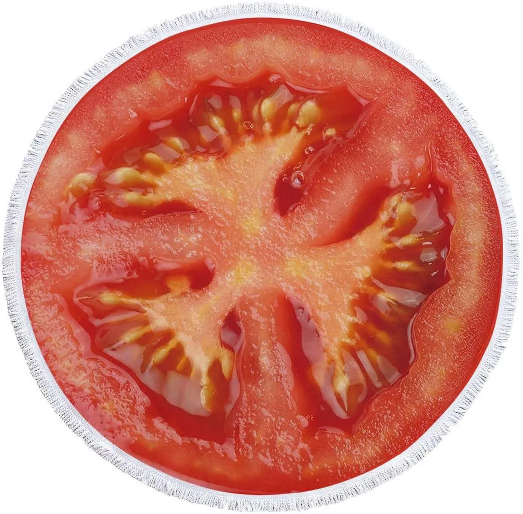 Oversize Fruit Round Beach Towel with Tassel Multi-Purpose Yoga Mat Kids Crawl Pads Towel Blanket Microfiber Circle Large Towel for Adults Teens - 59" (Tomato)