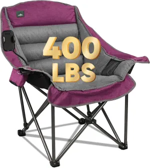 Oversized XL Padded Camping Chair w/Cell Phone Holder, Large Camp Lounge Chair, Foldable Lawn Chair w/Cup Holder,Carry Bag for Outdoor Hiking, Beach, Picnics, Heavy-Duty 400-lbs Capacity