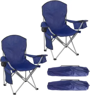 Pack of 2 Portable Lawn Chairs, with Built-in Can Cooler, Storage Pocket, Carry Bag, and Cup Holder, Includes Carry Bag – Navy [2-Pack]