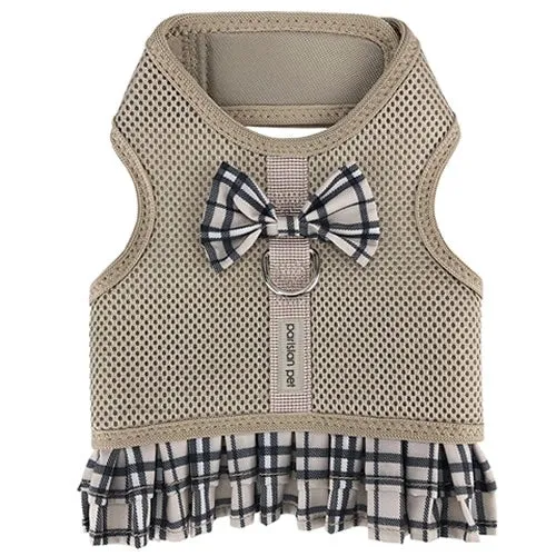 Parisian Pet ' Khaki Plaid' Harness Dress for Dogs & Cats – Fashionable and Comfortable Plaid Dog Harness Dress, Adjustable Fit
