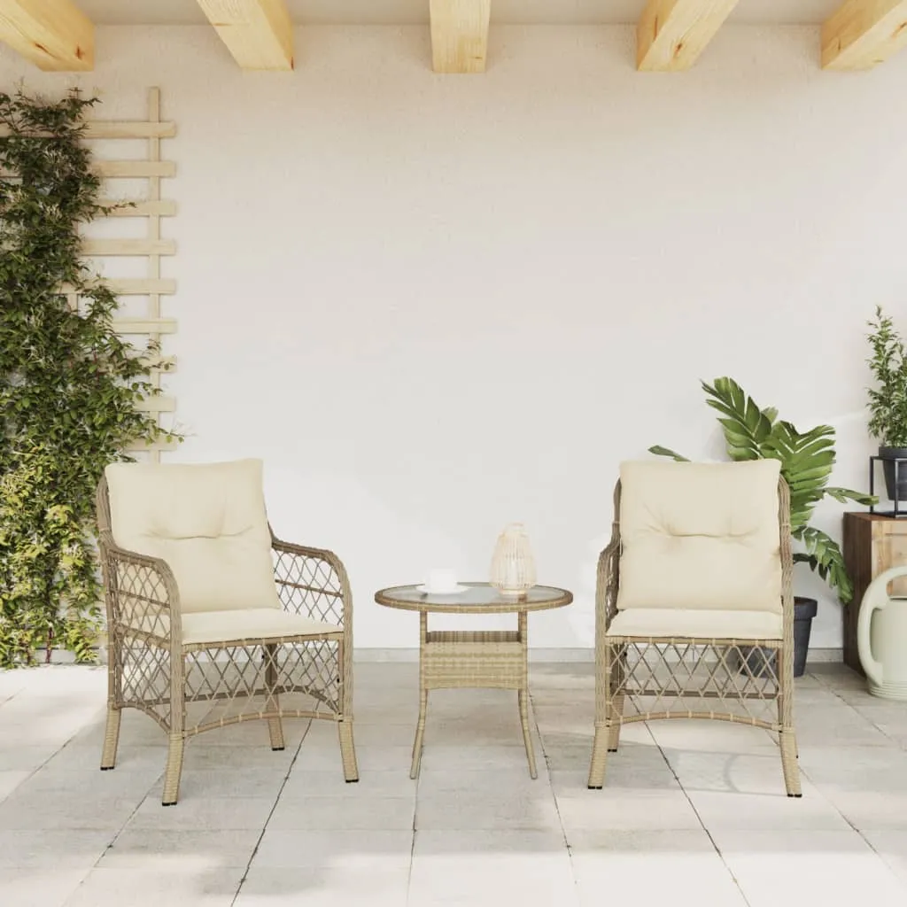 Patio Chairs with Cushions 2 pcs Beige Poly Rattan