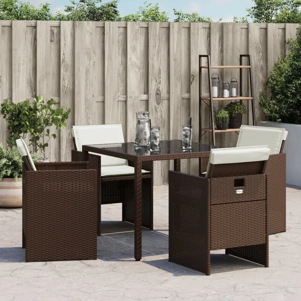 Patio Chairs with Cushions 4 pcs Brown Poly Rattan