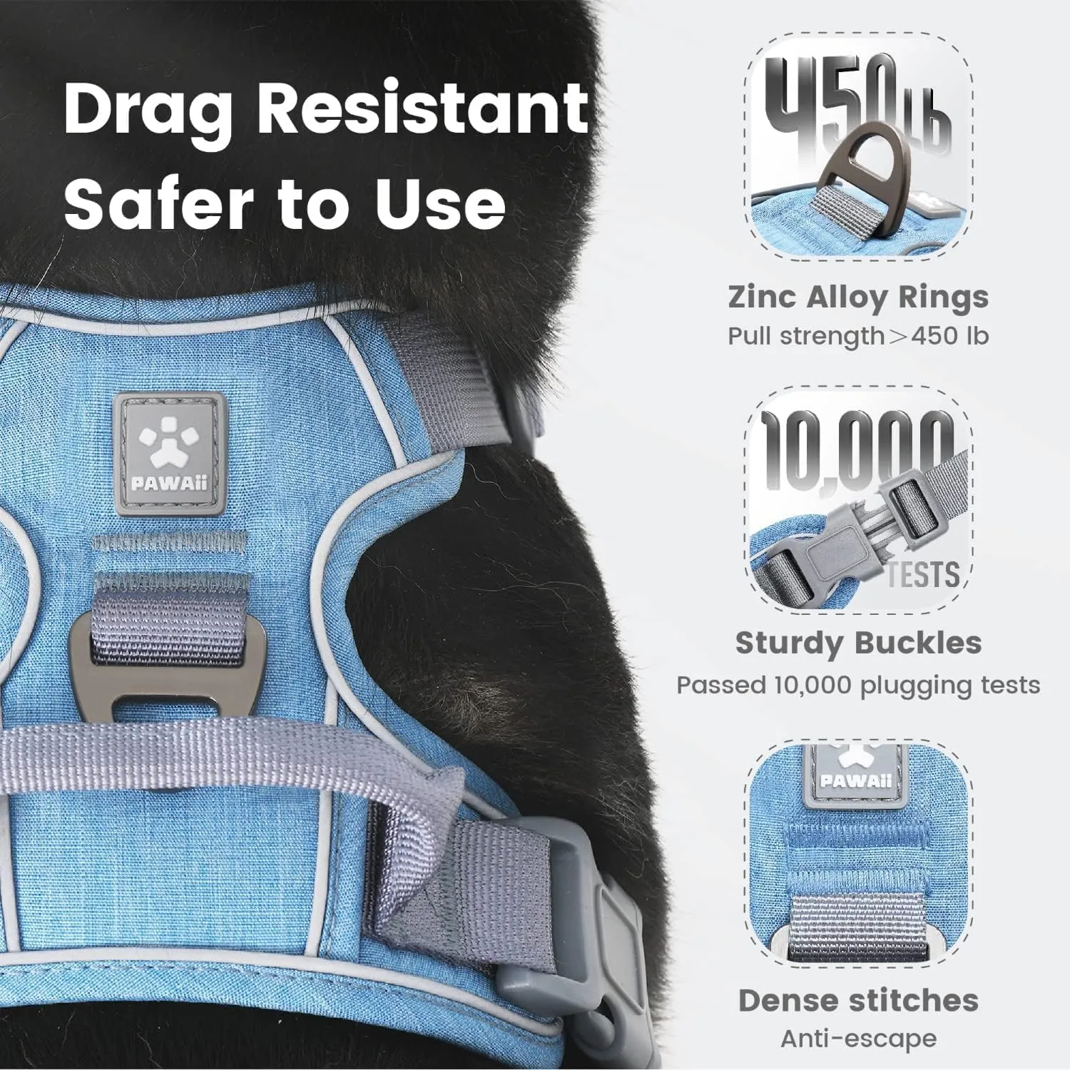 Pawaii No Pull Dog Harness with Pet ID Tag,Reflective Strips No Choke Front O Ring Breathable Mesh Adjustable Soft Padded Pet Vest with Easy Control Handle for Small Dogs