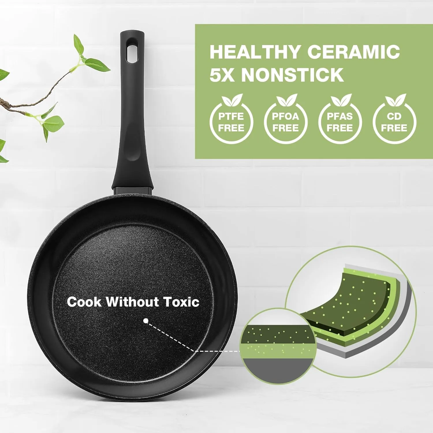 PekGema Pots and Pans Set Non Stick 11-Piece, Ceramic Cookware Sets, Induction Cookware, Kitchen Cooking Set with Utensils PFOA PTFE Free, Black