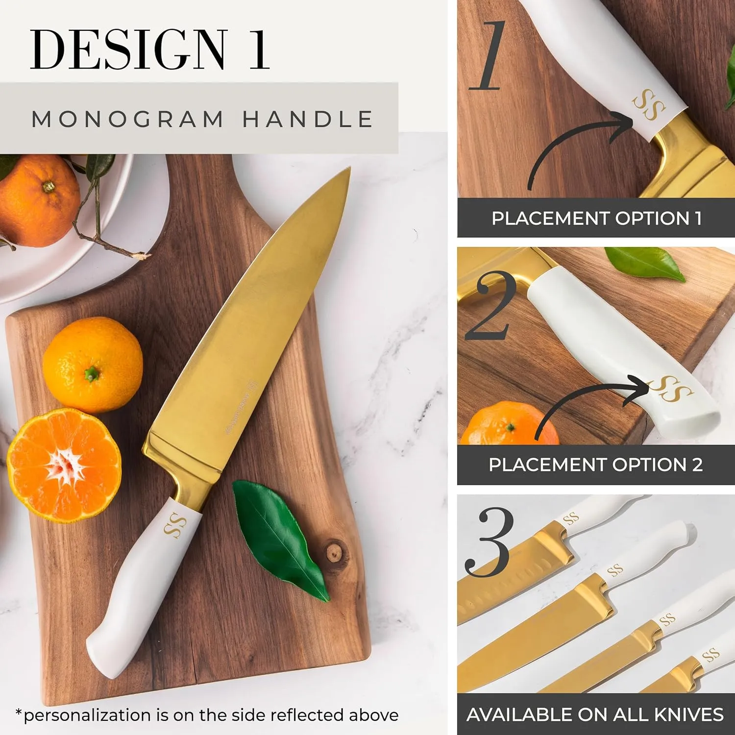 Personalized Gold Knife Set with Self-Sharpening Block – Make It Uniquely Yours with Custom Engraving on Luxurious White and Gold Knives – Personalized Gift for Weddings, Birthdays, Anniversaries