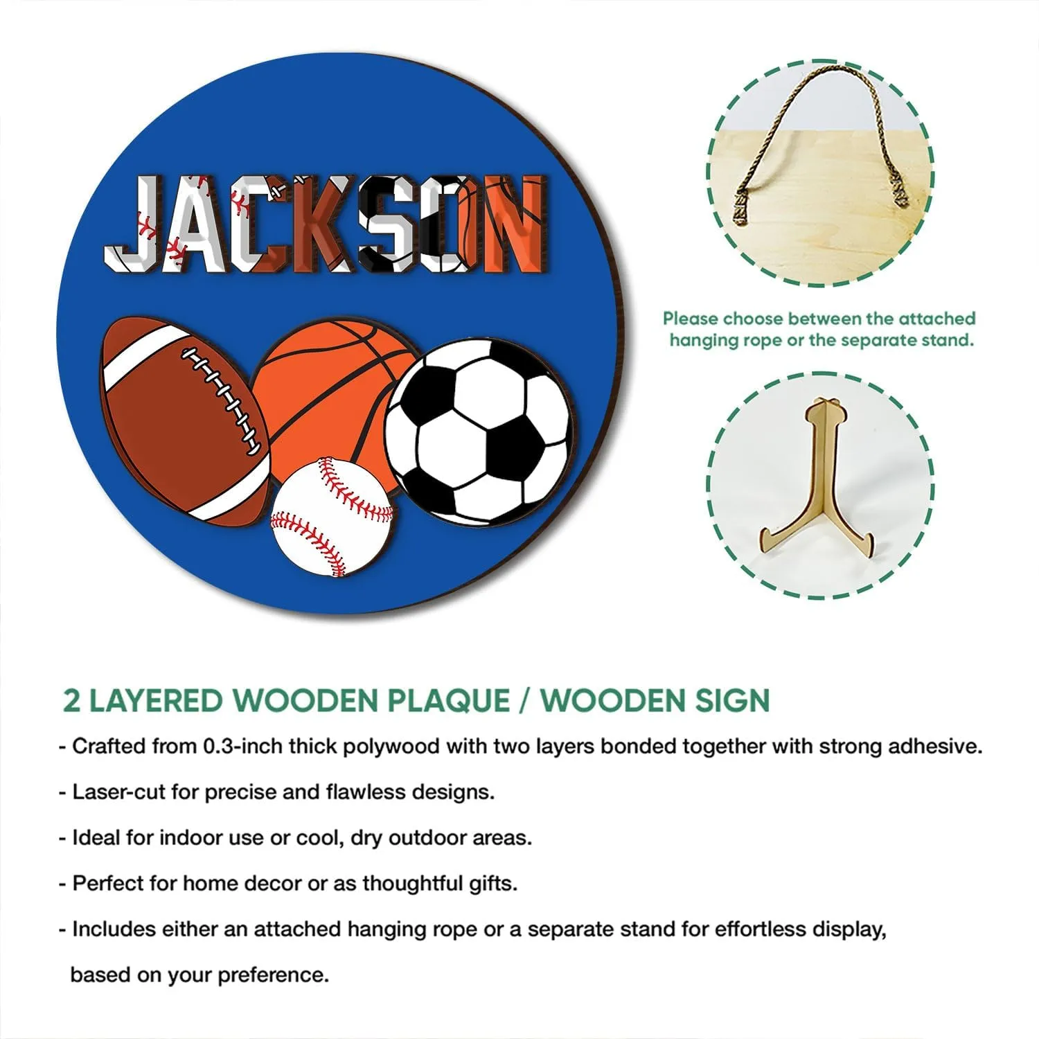 Personalized Sport Wooden Plaque, Multiple Sports Wooden Sign, Custom Name Wood Sign, Sport Gift For Son, Daughter, Boy, Girl, Kid